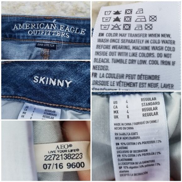 Distressed Jeans AEO Size 4 Super Stretch Denim American Eagle Outfitters Skinny - Picture 4 of 10